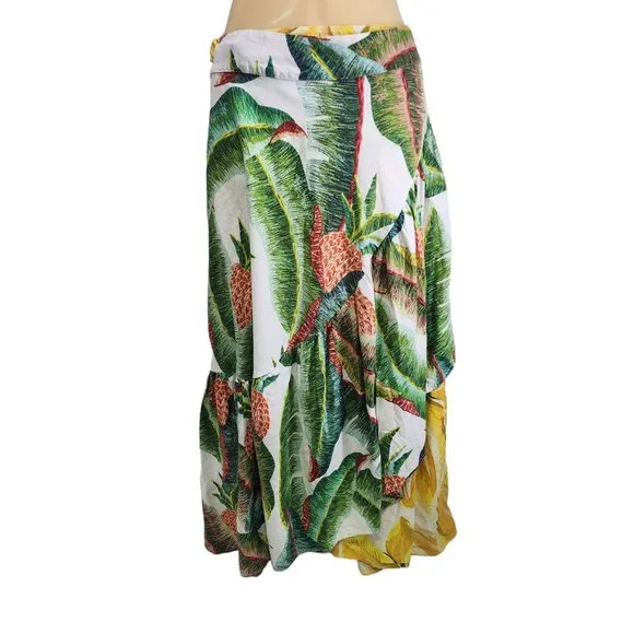 FARM Rio Azalea Forest Midi Wrap Skirt Women's Size M Beaded Tassel Tropical - Picture 3 of 11
